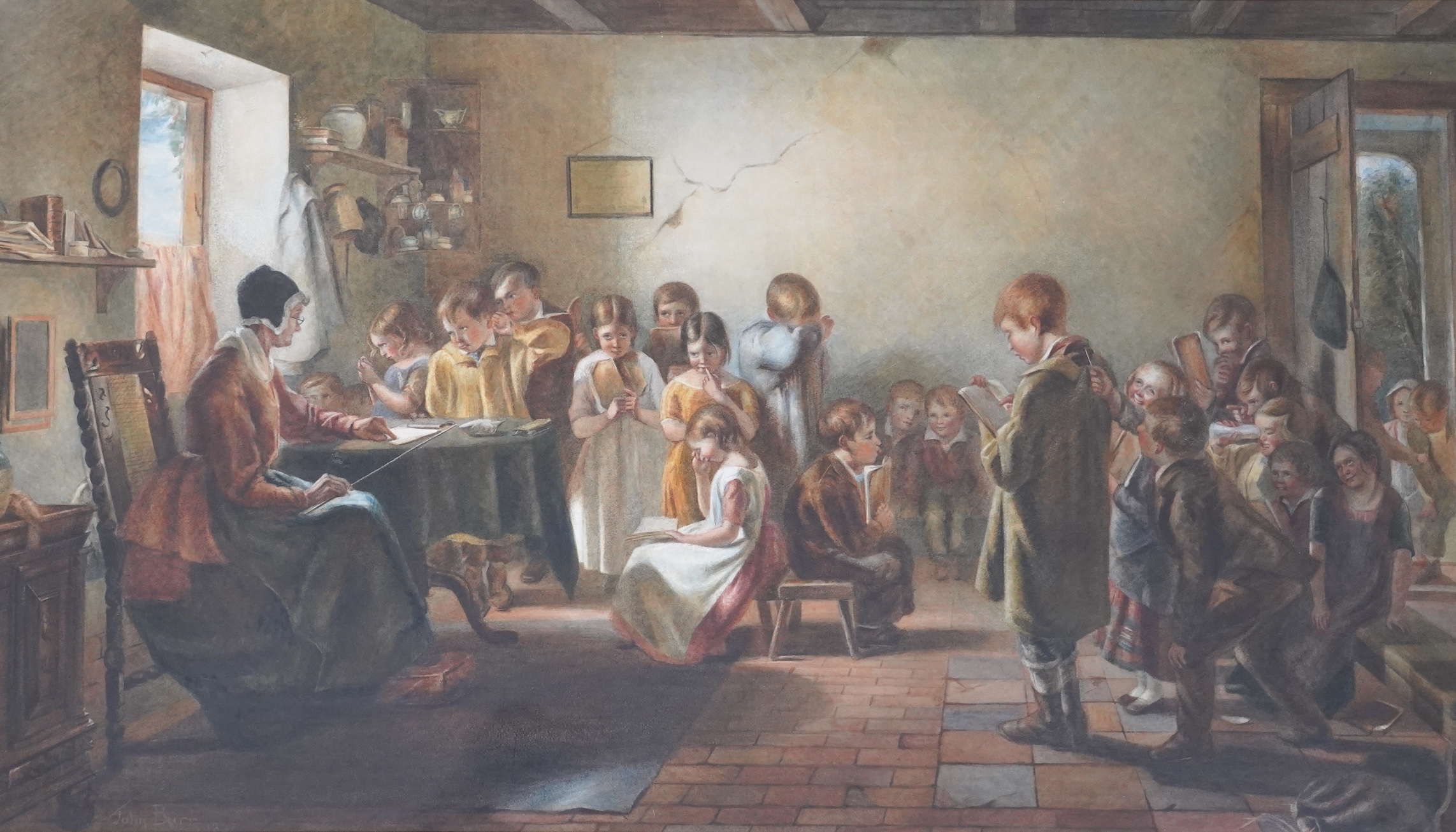 John Burr (1831-1893), watercolour, ‘The Schoolhouse’, signed and dated 1857, 50 x 89cm
